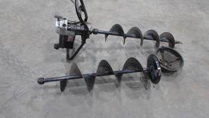 lot 18 image: Badger Powerhead WIth 8 Dirt Auger Bit and 10 Ice Auger Bit
