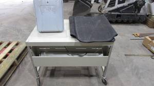 lot 33 image: Rolling Desk, Dodge Crew Cab Floor Mats and Wall Mounted Garbage Can