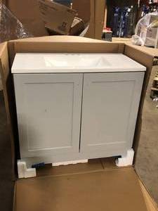 lot 15 image: Glacier Bay 36 in. Single Sink Bath Pearl Gray Vanity with Cultured Marble Top (Assembled) Customer Returns See Pictures