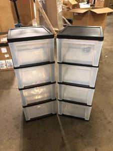 lot 53 image: Lot of 4 Drawer Clear Plastic Storage Cart in Black (1-Pack, 32.5 in. H x 12.5 in. W) by IRIS  Customer Returns See Pictures