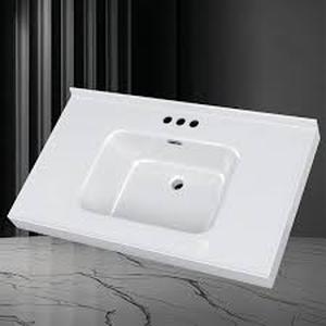 lot 23 image: NTQ 43 in. W x 22 in. D Solid Surface White Vanity Top Rectangular Single Sink Bathroom Vanity Top in White with Overflow     Customer Returns See Pictures