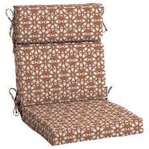 lot 43 image: Lot of Hampton Bay 20 in. W x 20 in. D High Back Universal Outdoor Cushion in Russet Geo Medallion   Customer Returns See Pictures