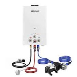 lot 60 image: 2.64 GPM 68,000 BTU Outdoor Propane Tankless Water Heater with LED Display and 3.3 GPM Water Pump Set by CAMPLUX  Customer Returns See Pictures