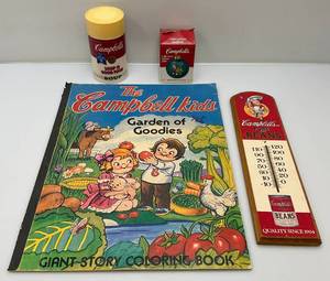 lot 16 image: Misc. Cambells Collectibles Including Thermometer & More