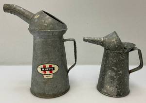 lot 52 image: Two Vintage Galvanized Oil Cans Including HUFFY