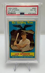 lot 68 image: 1959 Topps Luis Aparicio #560 VG-EX PSA Graded  4
