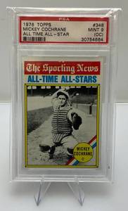 lot 77 image: 1976 Topps Mickey Cochrane All Time All Star #348 Mint  PSA Graded 9 (OC)