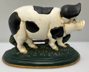 lot 84 image: Vintage Heavy Cast Metal Pig Door Stop (Tail Broke But Still Cool)