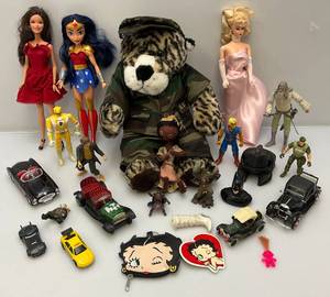 lot 86 image: Misc. Vintage Toys Including Wonder Woman Doll, Tin Litho Car And More