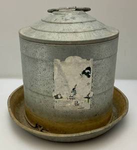 lot 104 image: Vintage Galvanized Chicken Feeder