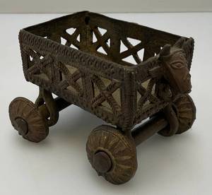 lot 155 image: Vintage Brass Cart With Four Wheels In Tribal Art 3 x 4
