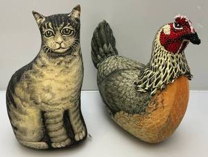 lot 189 image: Reposted Do To No-Show Antique Cloth Cat And Chicken Door Stops 13