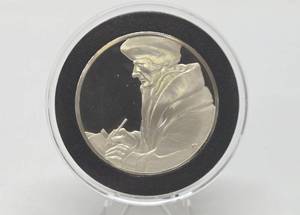 lot 26 image: 100 Greatest Masterpieces - Large Solid Sterling Silver Coin - Erasmus of Rotterdam