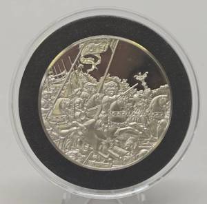 lot 58 image: 100 Greatest Masterpieces - Large Solid Sterling Silver Coin - The Battle of San Romano