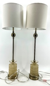 lot 9 image: Pair of Uttermost Glass Table Lamps with Shades