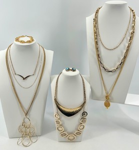 lot 23 image: Collection of Gold-Tone Necklaces and Rhinestone Bracelet