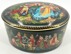 lot 27 image: Russian Hand-Painted Porcelain Trinket Box with Fairy Tale Scene