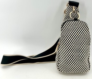 Black and White Checkered Crossbody Sling Bag with Wide Strap