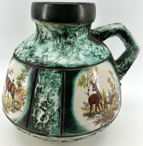 lot 50 image: Large Vintage Antique Majolica Handled Ceramic Jug with Wildlife Motifs