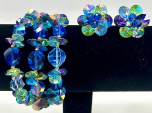 lot 55 image: Vendome Blue Aurora Borealis Crystal Bracelet and Clip-On Earrings Set