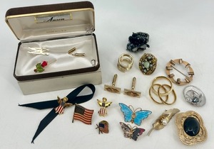 lot 69 image: Collection of Vintage Pins, Brooches, Cufflinks and Costume Jewelry in Anson Box