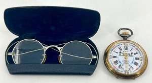lot 73 image: Antique MANEEL Pocket Watch and Vintage Eyeglasses with Case