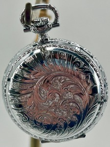 lot 74 image: Elgin Silver Tone Pocket Watch with Ornate Engraved Case