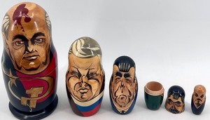 lot 80 image: Set of 5 Soviet Leaders Russian Matryoshka Nesting Dolls Hand Painted