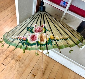 lot 81 image: Vintage Hand-Painted Asian Paper Parasol with Floral Design