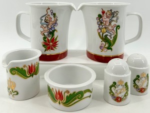 lot 103 image: Porsgrund Norway Porcelain Tableware Set with Cherub and Floral Designs