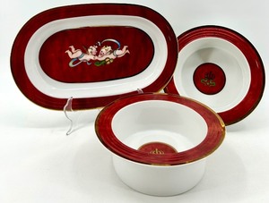 lot 104 image: Set of 3 Vintage Porsgrun Norway Porcelain Serving Pieces with Cherub and Crown Motifs