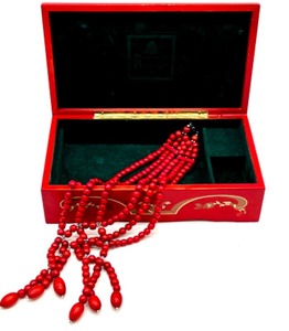 lot 159 image: Princess Marcella Borghese Red Jewelry Music Box with Red Beaded Necklace