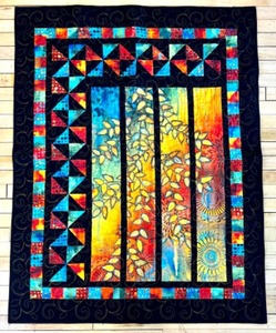 lot 186 image: Artisan Handmade Colorful Art Quilt Wall Hanging with Leaf Motif and Patchwork