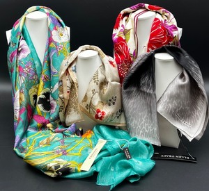 lot 188 image: Set of 3 Silk Scarves with Floral and Ombre Designs by Ellen Tracy, Anne Klein and more