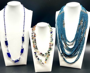 lot 192 image: Set of 3 Beaded Necklaces - Blue Seed Beads, Lapis Blue & Stone Chips
