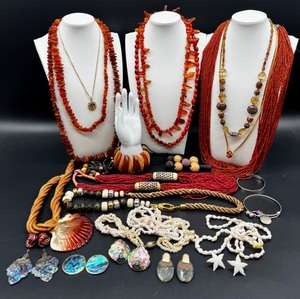 lot 212 image: Collection of Assorted Costume Jewelry Necklaces and Earrings with Shell and Abalone Accents