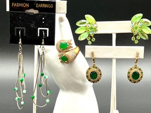 lot 235 image: Set of Sterling Silver Green Gemstone Earrings, Statement Ring and Additional Earrings