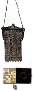 lot 236 image: Antique Mesh Chainmail Purse and Compact Set with Mother of Pearl Inlay