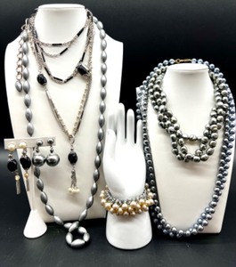 lot 243 image: Costume Jewelry Lot with Beaded Necklaces, Clip-On Bracelets and Earrings Featuring Park Lane 