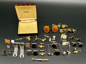 lot 245 image: Vintage Cufflinks and Tie Tacks Collection with Swank Display Box