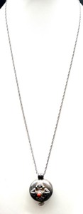 lot 131 image: Sterling Silver Locket Pendant Necklace with Red Stone Accent, 16g