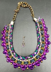 lot 136 image: ZAD Statement Necklace with Purple Beads and Vintage-Style Sterling Silver 925 Stamped Amethyst Drop Pendant