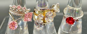lot 137 image: Collection of 7 Costume Jewelry Rings with Pink and Clear Stones