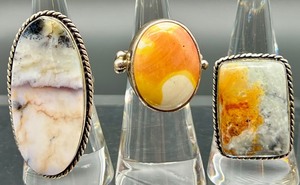 lot 138 image: Set of 3 Sterling Silver Statement Rings with Colorful Natural Gemstones