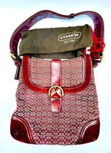 lot 145 image: Coach Signature Burgundy Leather Shoulder Bag with Dust Bag