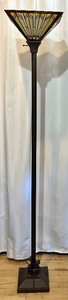 lot 274 image: Tiffany Style inspired faux Stained Glass Floor Lamp with Geometric Shade