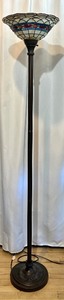 lot 275 image: Tiffany-Style inspired faux Stained Glass Torchiere Floor Lamp