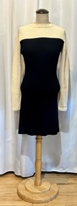 lot 276 image: Maison Kitsune Black and Cream Ribbed Knit Long Sleeve Dress
