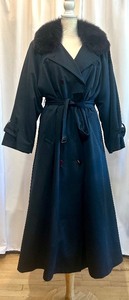 lot 277 image: Anne Klein Long Navy Trench Coat with Fur Collar and Removable Fur Lining