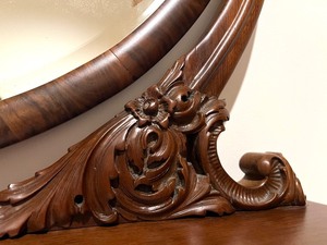 Antique Vanity Table with Carved Mirror and Drawers